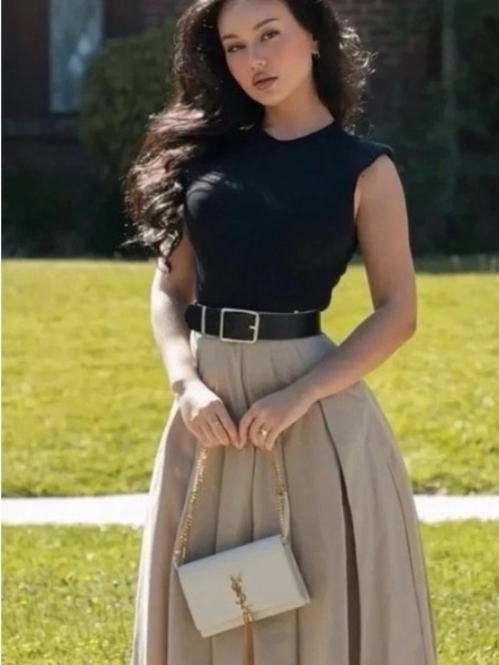 Zara Dresses & Skirts - Zara Contrast Padded Shoulder Classic Pleated High-Waist Midi Dress